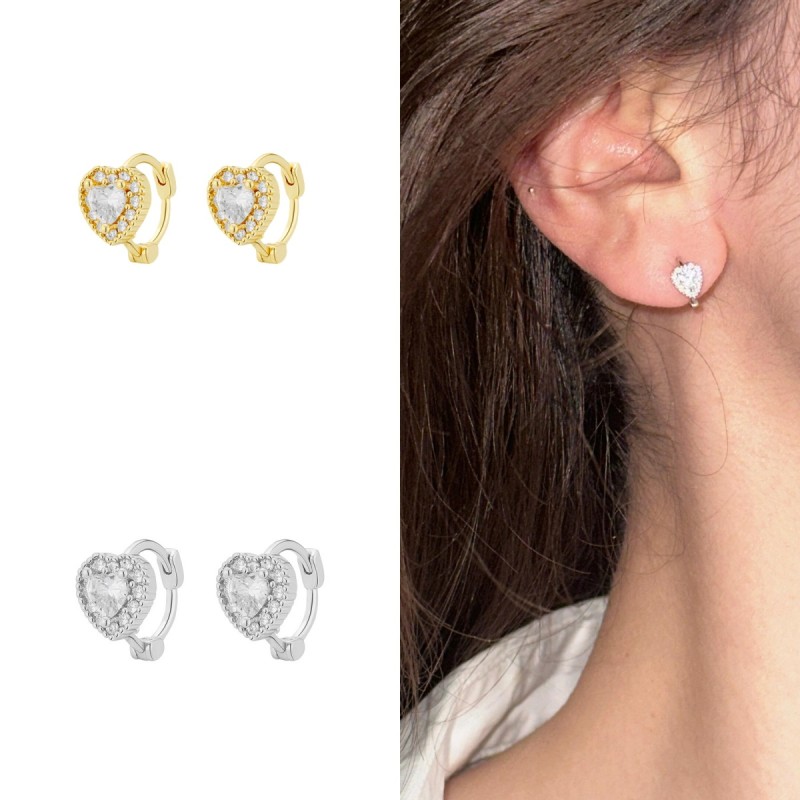 Korean Fashion Sweet Zircon Heart Shaped Ear Buckle for Women Elegant Wedding Party Jewelry Accessories Gift