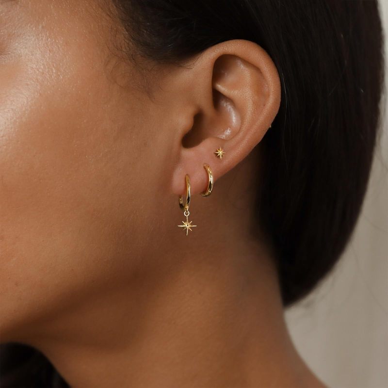 3pcs Earrings Set Star for Women 18k Gold Drop Ins Style Hoop Earrings Trend Jewelry