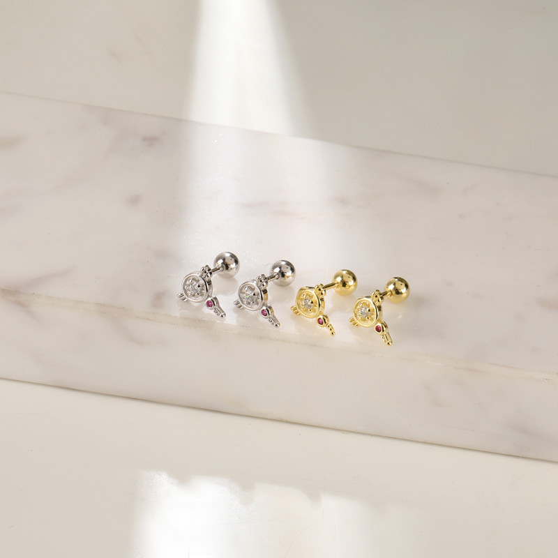 Minimalist Colorful Zircon Star Spiral Beads Stud Earrings for Women Charm Piercing Ear Bone Jewelry Accessories Gifts