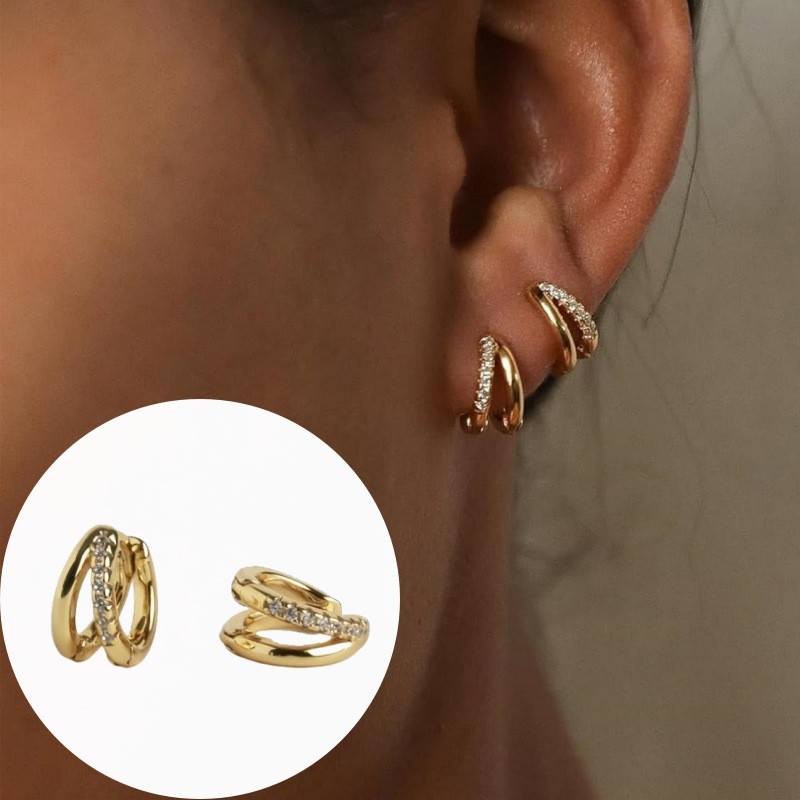 Fashion Design Double Layer Zircon Hoop Earrings for Women Personality Femme Accessories Gift
