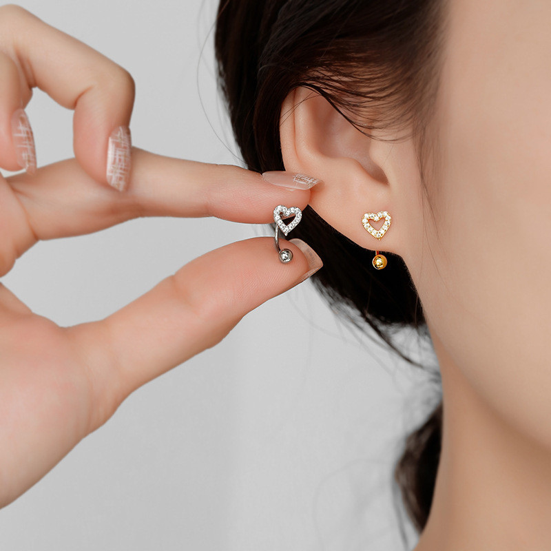 Trendy Vintage Gold Color Heart Earring Women Classic Tiny Minimal Piercing Stud Earrings Female Jewelry Gift