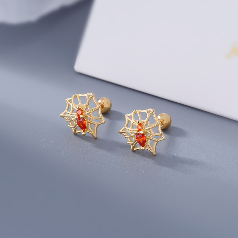 Gold Plated Spider Web Zircon for Women Earrings Stud Cartilage Earring Studs Piercing Jewelry