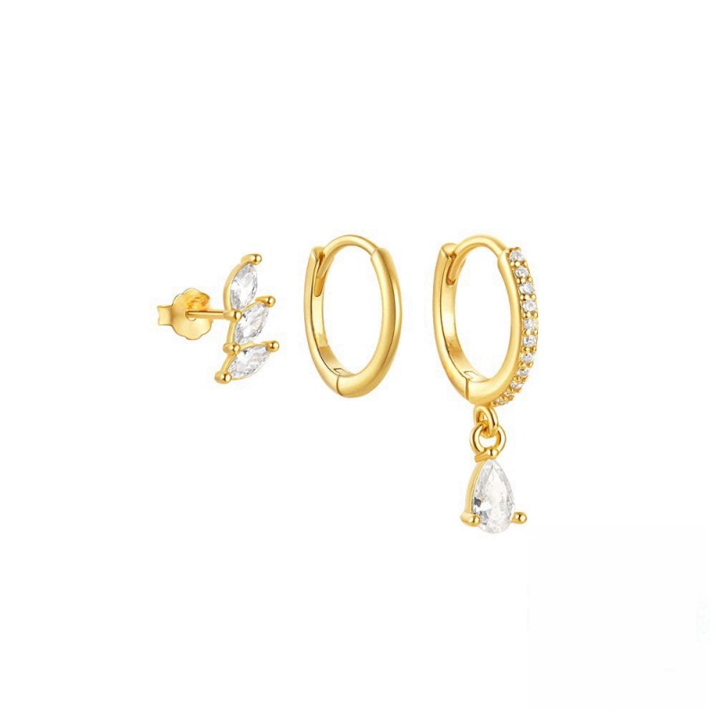3PCS Set Four Claws Flower Zircon Classic Hoop Earrings for Women Ins Earrings Fine Jewelry Gifts