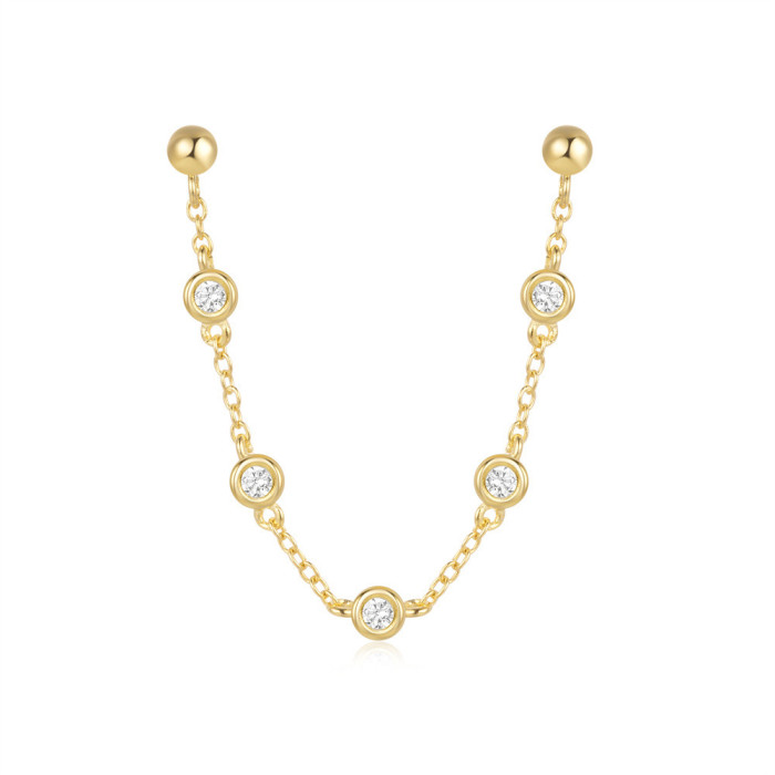 Double Star Zirconia Tassel Stud Earrings Double-Layered Chain Pendant Piercing Earrings Fine Jewelry