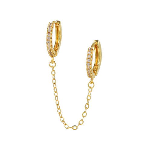 Trendy Double Pierced Chain Earrings for Women Korean Flower Zircon Piercing Studs Earrings Fashion Jewelry