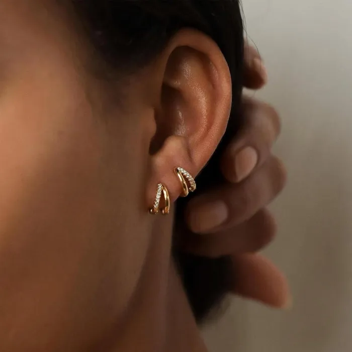 Fashion Design Double Layer Zircon Hoop Earrings for Women Personality Femme Accessories Gift