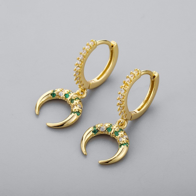 Fashion Cubic Zirconia Green Huggie Hoop Earrings for Women Small Pendant Korean Earring Cartilage Piercing Jewelry