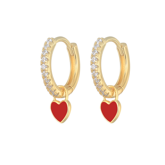 Vintage Enamel CZ Love Heart Huggies Colorful Crystal Dropping Oil Round Circle Gold Plated Hoop Earring for Women Small Jewelry