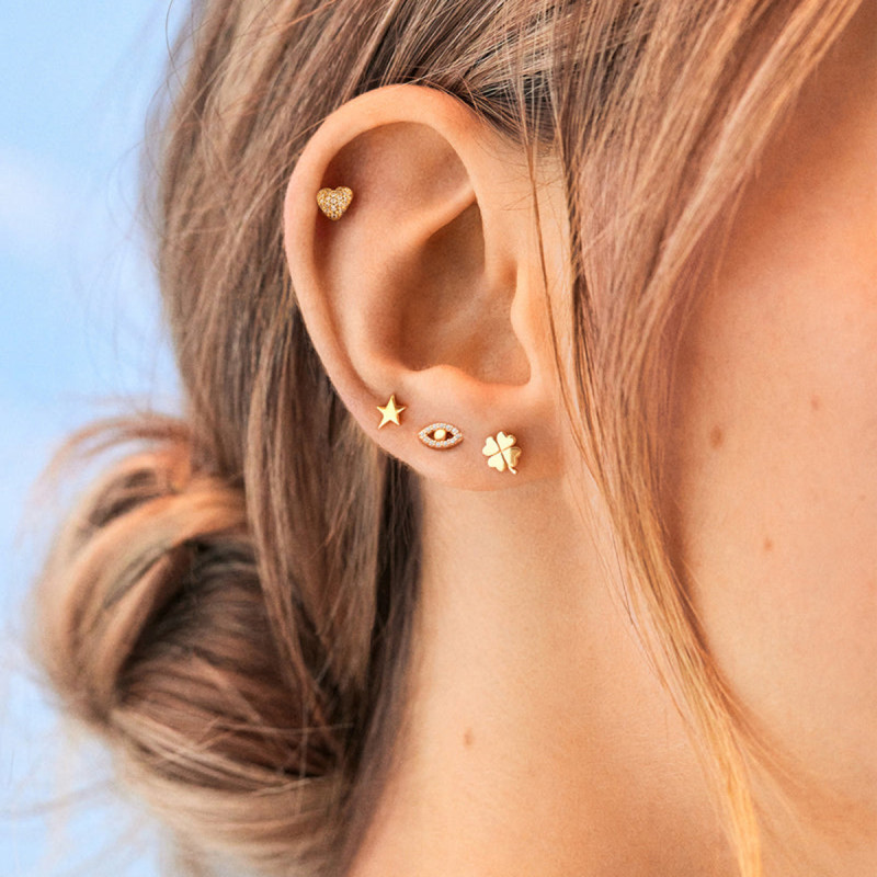 Gold Plated Eye Sparkling Zircon Women's Stud Earrings Mini Anniversary Party Jewelry Accessory