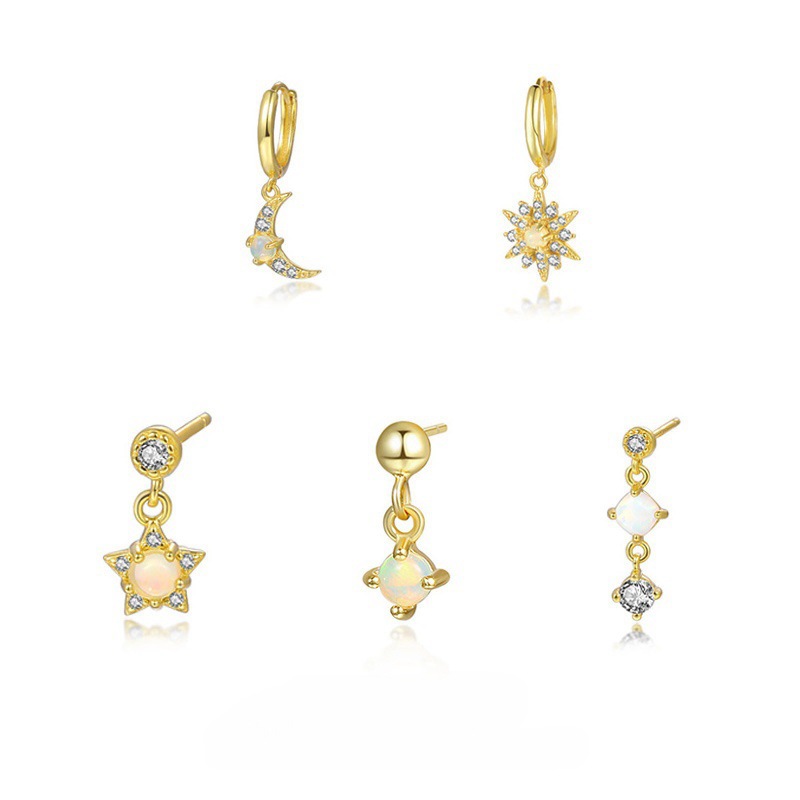 Chic Star Moon Zircon Opal Piercing Earrings for Women Sun Ear Buckle Earring Wedding Jewelry Gifts Pendientes