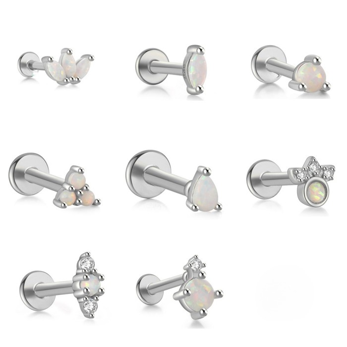 Stainless Steel Opal Minimal Piercing Earring for Women Exquisite Small Crown Ear Studs Cartilage Earring