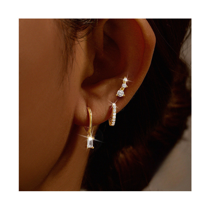 3PCS Set Four Claws Zircon Classic Hoop Earrings for Women Ins Earrings Fine Jewelry Gift