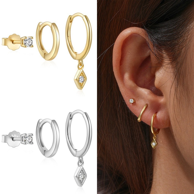 Chic 3pcs Set Hoop Earrings for Women Zircon Opal Protein 18K Gold Fahion Jewelry Party Gifts