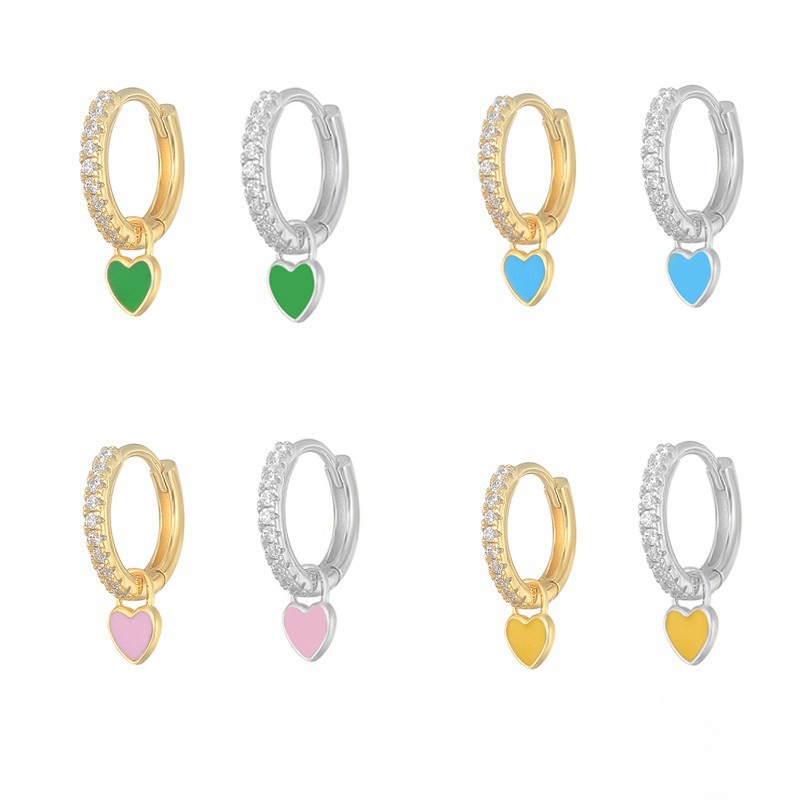 Vintage Enamel CZ Love Heart Huggies Colorful Crystal Dropping Oil Round Circle Gold Plated Hoop Earring for Women Small Jewelry2