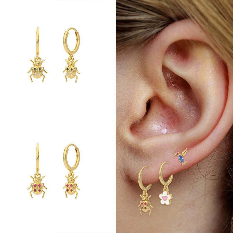 Wholesale Zircon Bug Pendant Drop Earrings for Women Girls Valentines Day Gifts Jewelry Animal Pendientes Accessories