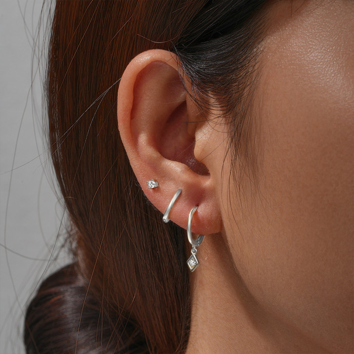 Chic 3pcs Set Hoop Earrings for Women Zircon Opal Protein 18K Gold Fahion Jewelry Party Gifts