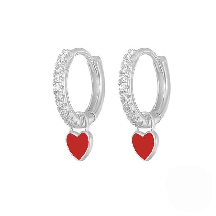 Vintage Enamel CZ Love Heart Huggies Colorful Crystal Dropping Oil Round Circle Gold Plated Hoop Earring for Women Small Jewelry