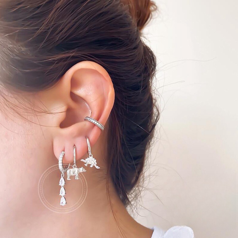 White Color Zircon Hoop Earrings Needle Water Drop Pendant Gold Earrings Luxury Jewelry