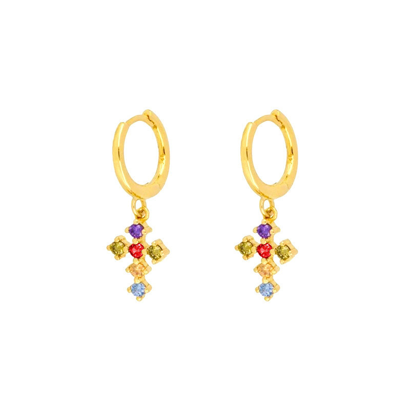 Cross Zircon Copper Gold Plated Earring for Women Drop Earrings 18K Gold Jewelry Wedding Party Accessory