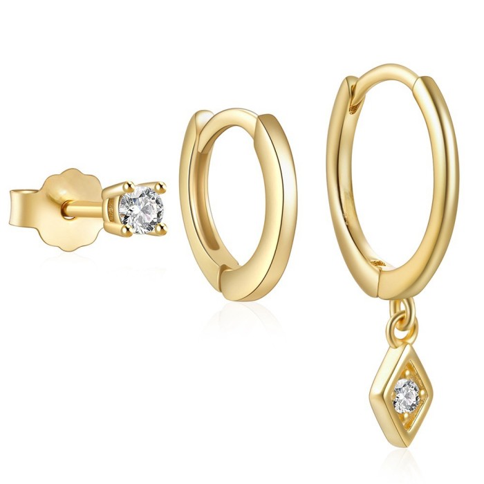 Chic 3pcs Set Hoop Earrings for Women Zircon Opal Protein 18K Gold Fahion Jewelry Party Gifts