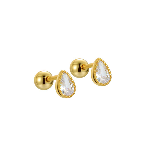 Simple Water Drop Zircon Screw Earrings for Women Light Luxury High Quality Jewelry Accessories