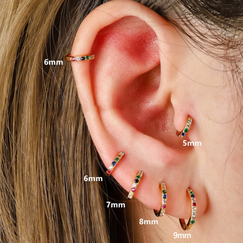 Simple Small Hoop Earrings for Women Round Rainbow Huggie Hoops Charm Zirconia Cartilage Ear Rings Party Jewelry