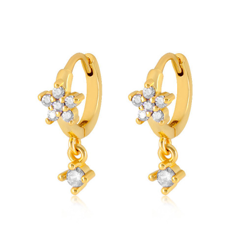 18k Gold Plated Minimalist Flower Crystal Earrings Ear Needle Hoop Earrings for Women Simple Star Circle Earrings Jewelry