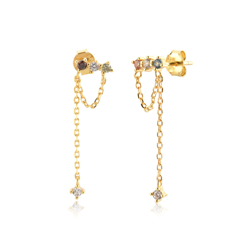 Colorful Diamond Tassel Earrings Asymmetric Earrings Korean Edition Temperament Earrings Simple Jewelry