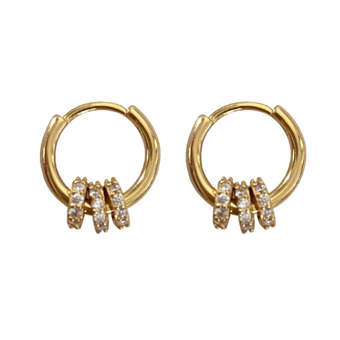 Trendy Gold Plated Geometric Gear Shape Circle Hoop Earrings for Women Girl Fashion Zircon Jewelry Buckle Type