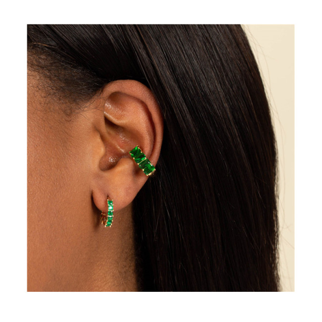 Gold Color 18K Plated Hoop Drop Earring for Women Trend Green Zircon Ear Ring Women's 2024 Fashion Jewelry Wholesale