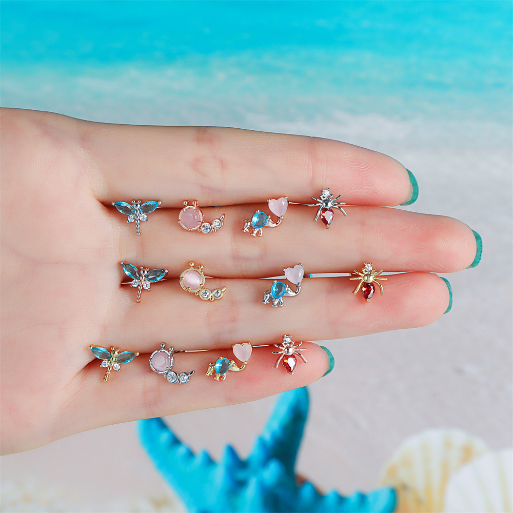 Fashion Ear Needle Mini Pierced Stud Earrings Multiple Colors Exquisite CZ Girl Fashion Jewelry Birthday Gifts