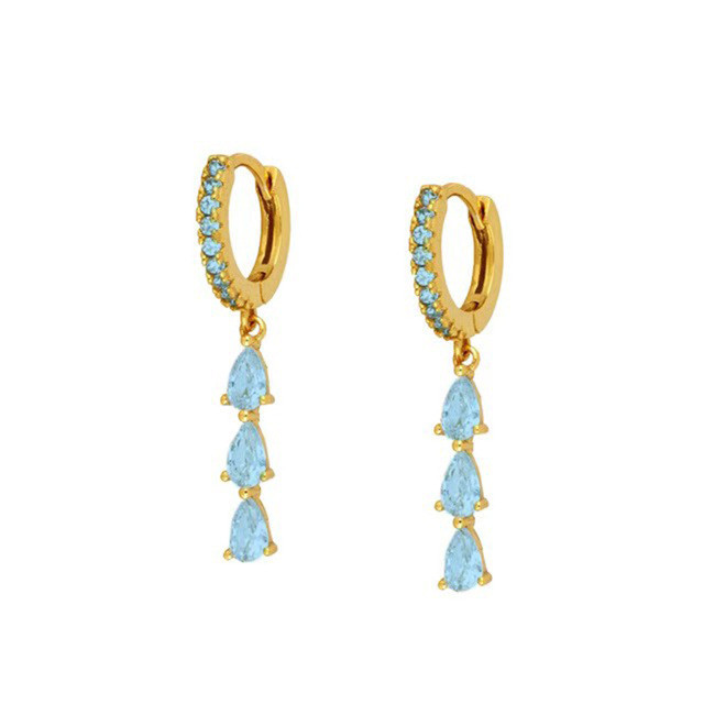 White Color Zircon Hoop Earrings Needle Water Drop Pendant Gold Earrings Luxury Jewelry