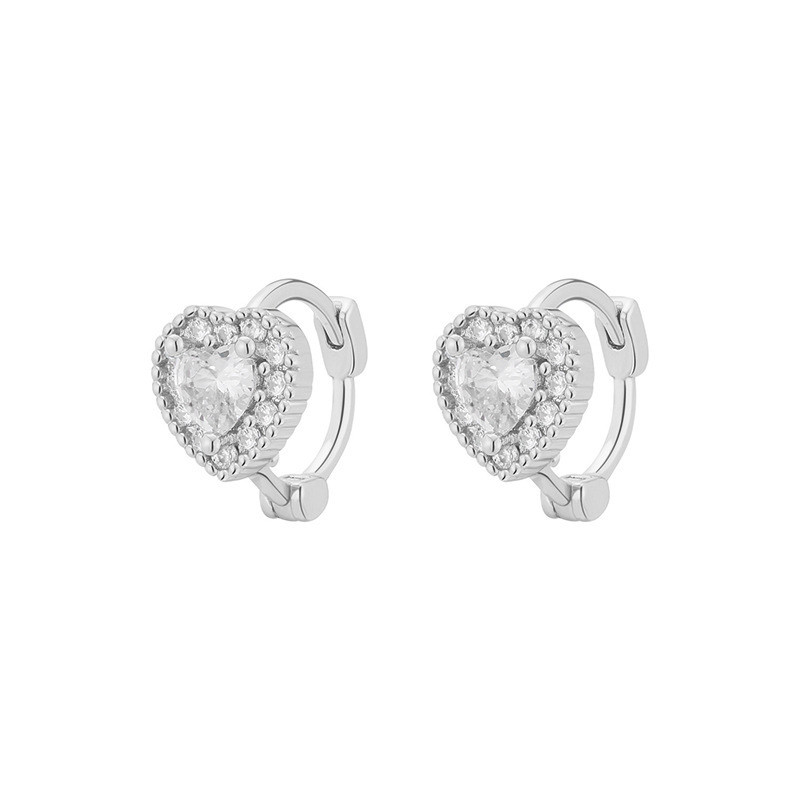 Korean Fashion Sweet Zircon Heart Shaped Ear Buckle for Women Elegant Wedding Party Jewelry Accessories Gift
