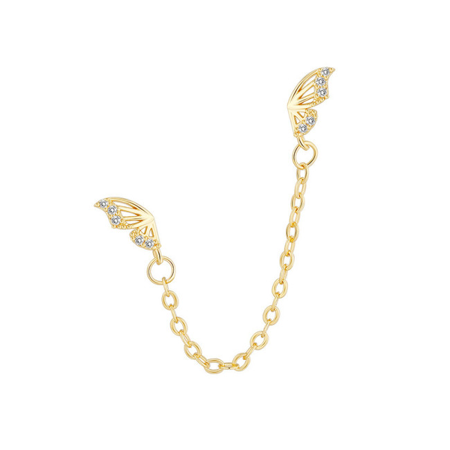 Chic Double Wing Chains Cartilage Srecw Back Stud Earring Ear Helix Piercing Jewelry