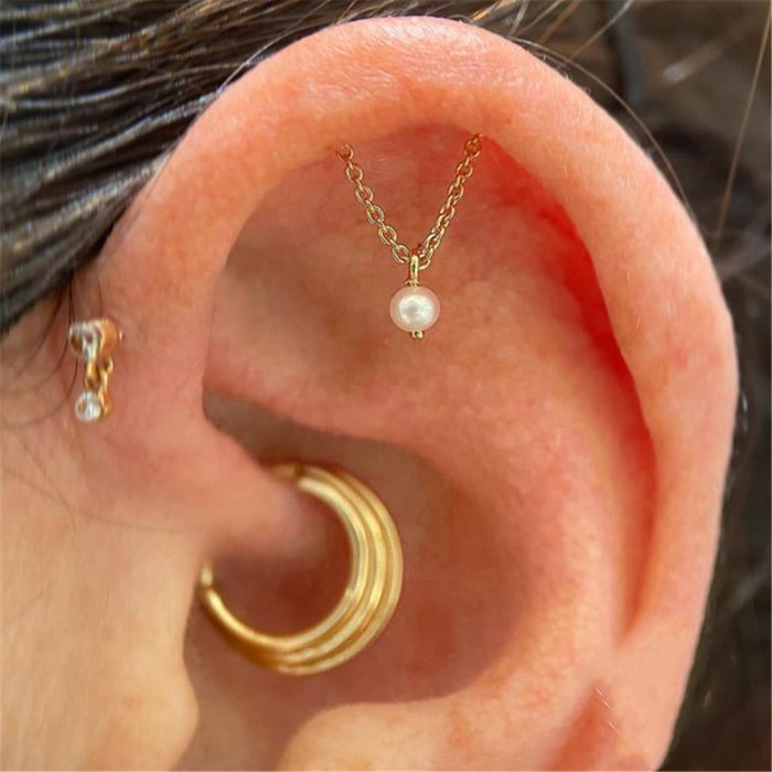 Chic Tassel Pearl Double Chain Pierced Drop Earring Girl Gold Plated Luxury Pierced Jewelry Accessories