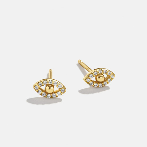 Gold Plated Eye Sparkling Zircon Women's Stud Earrings Mini Anniversary Party Jewelry Accessory