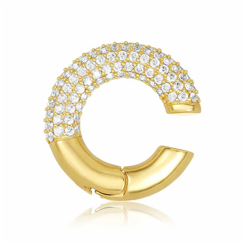 Gold Plated C Letter Ear Clip Diamond Earrings Female Simple Crescent Small Fresh Earrings INS Earrings4