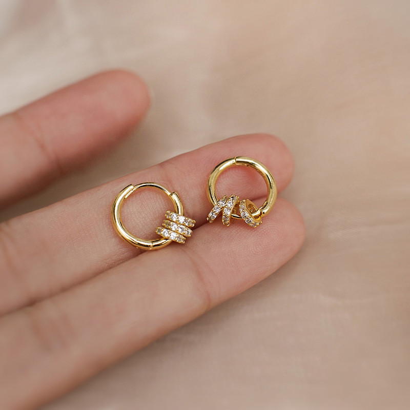 Trendy Gold Plated Geometric Gear Shape Circle Hoop Earrings for Women Girl Fashion Zircon Jewelry Buckle Type