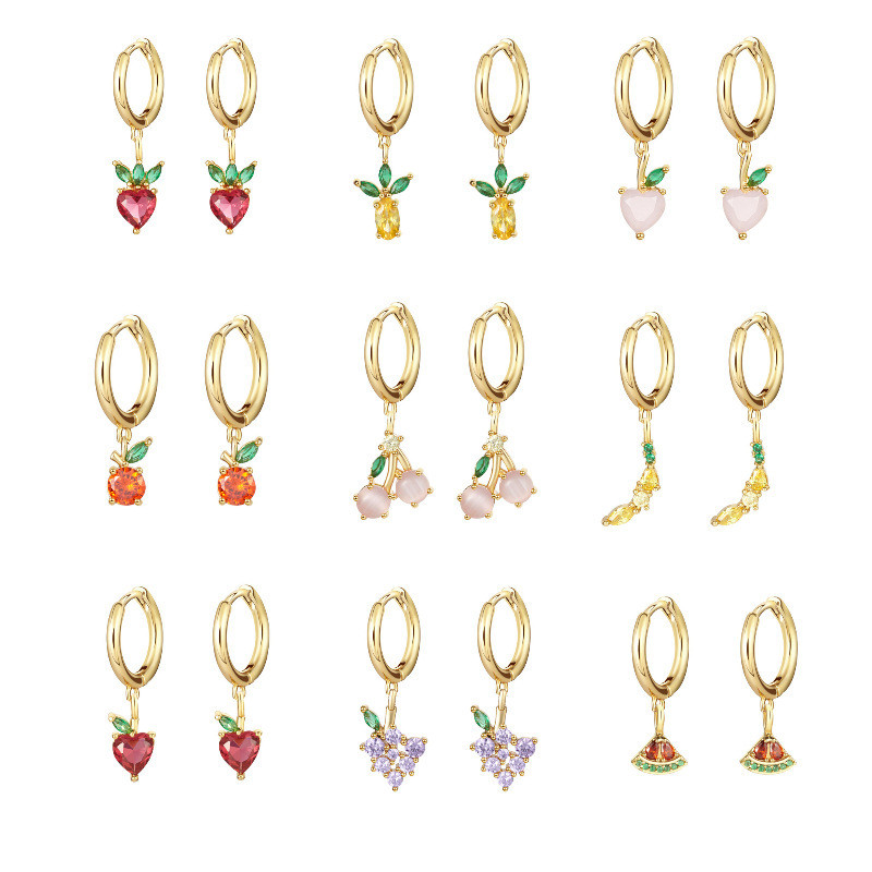 Colorful CZ Fruit Small Hoop Earrings for Women Stainless Steel Cherry Cartilage Piercing Stud Earring Trend Jewelry