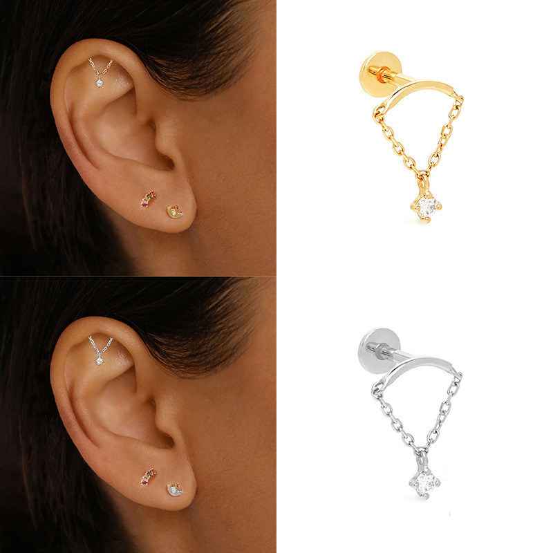 Chic Tassel Chain Crystal Stud Earrings for Women Wedding Party Fashion Jewelry