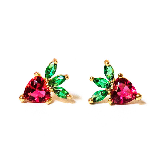 Fashion Ear Needle Exquisite Cute Earrings Colorful Zircon Fruit Series Design High-end Earrings for Women Jewelry