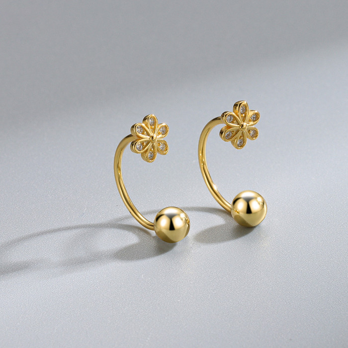 Fashion Simple Spring Stud Earrings for Women Little Flower Zircon Screw-Back Minimal Thin Ear Nail Piercing Accessories Jewelry