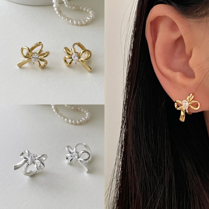 Sweet Cute Bow Stud Earrings for Women Korea Ribbon Earrings Simple Minimalist Ear Piercing Jewelry Gift