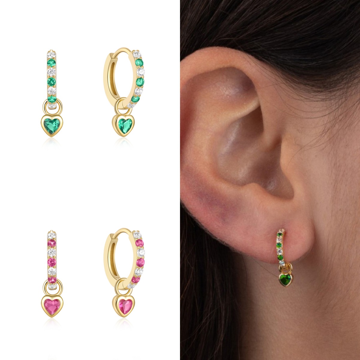 Huggie Heart Hoop Earrings for Women Geometric Earring Love Colored Diamond Piercing Jewelry Girl