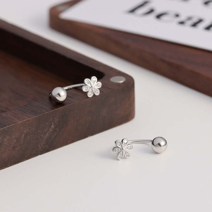 Fashion Simple Spring Stud Earrings for Women Little Flower Zircon Screw-Back Minimal Thin Ear Nail Piercing Accessories Jewelry