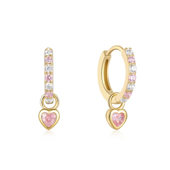 Huggie Heart Hoop Earrings for Women Geometric Earring Love Colored Diamond Piercing Jewelry Girl