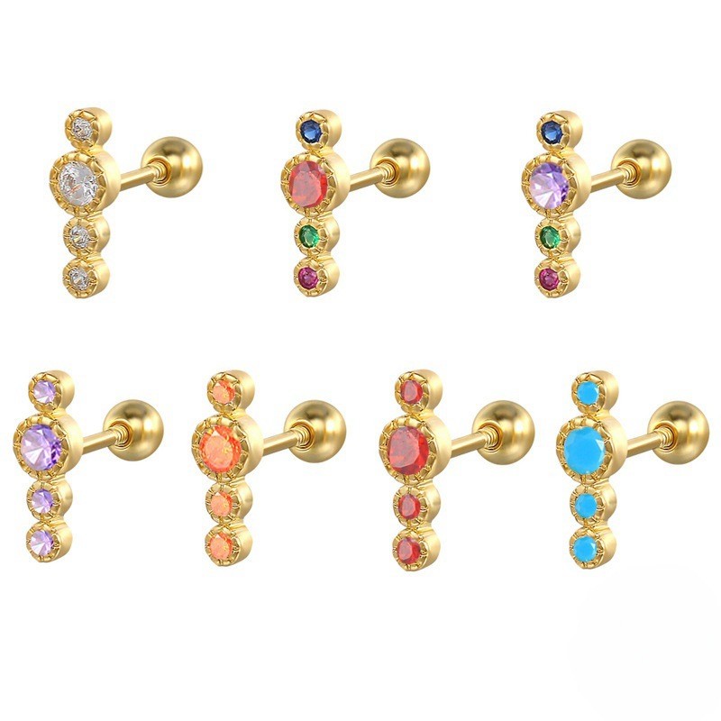 Shiny Luxury Colorful Crystal Cubic Zircon Stud Earrings for Women Party Earring Jewelry