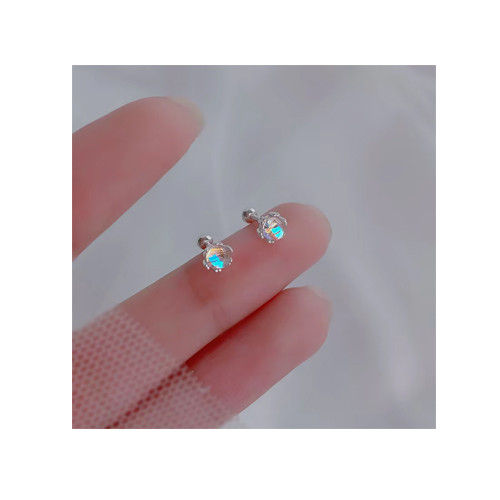 Mini Moonstone Small Round Stud Earrings for Women Simple Design Personality Exquisite Girls Jewelry Gift