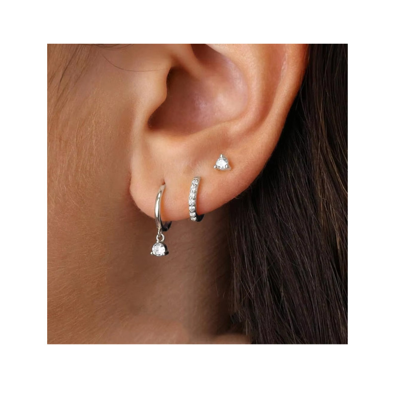 3pcs Earrings Set Gold Post Hypoallergenic Earrings Set for Multiple Piercing Dainty Cartilage Huggie Jewelry