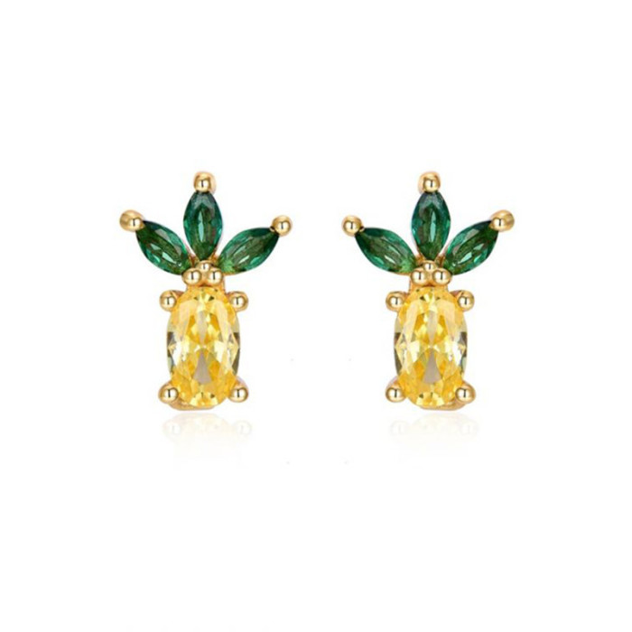 Fashion Ear Needle Exquisite Cute Earrings Colorful Zircon Fruit Series Design High-end Earrings for Women Jewelry